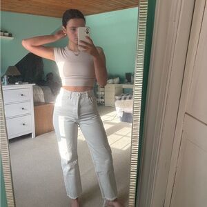 Pale yellow Zara straight leg denim jeans